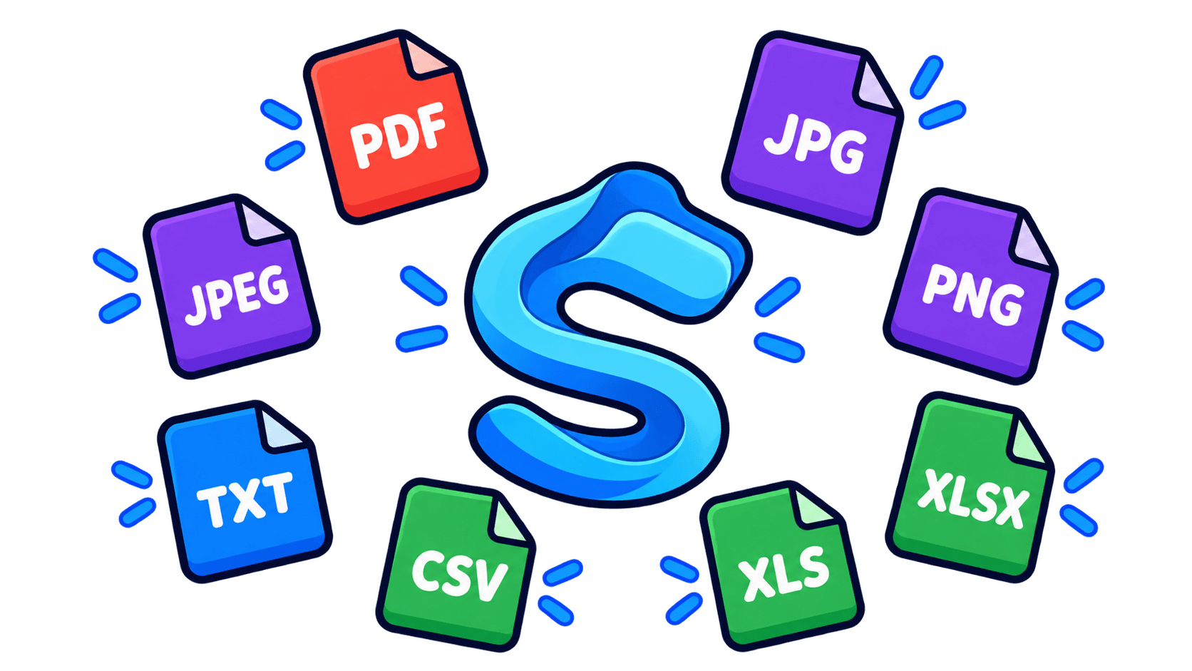 Sortify mit PDF-, JPG-, JPEG-, PNG-, TXT-, CSV-, XLS- und XLSX-Dateien